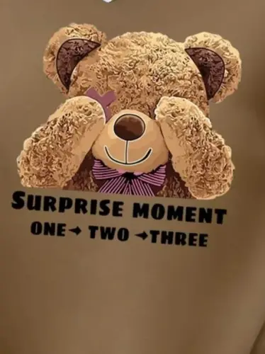 Kadın Uzun Kollu Bisiklet Yaka Ayıcık Desenli Viskon Iki Iplik Bluz - 3