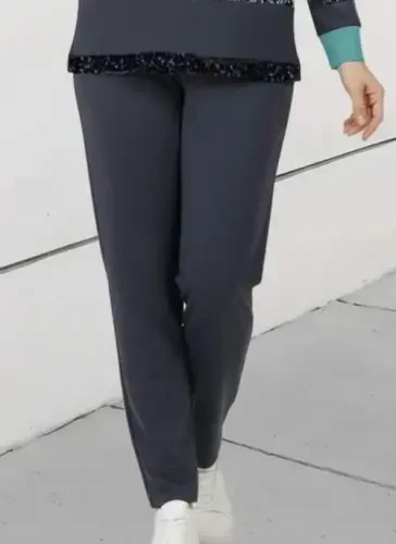 Kadın Uzun Kollu Bisiklet Yaka çizgili Desen Iki Iplik Bluz Ve Pantolon Ikili Takım - 3