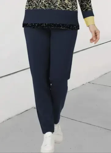 Kadın Uzun Kollu Bisiklet Yaka çizgili Desen Iki Iplik Bluz Ve Pantolon Ikili Takım - 3