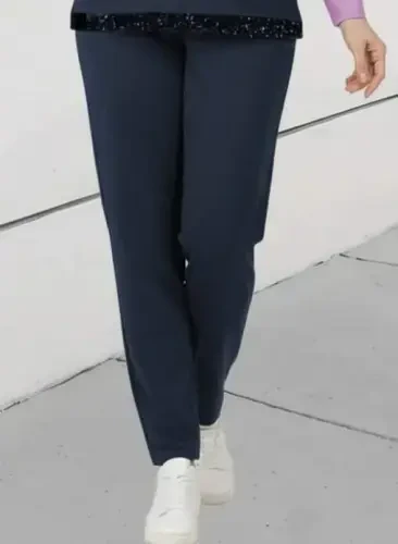 Kadın Uzun Kollu Bisiklet Yaka çizgili Desen Iki Iplik Bluz Ve Pantolon Ikili Takım - 8