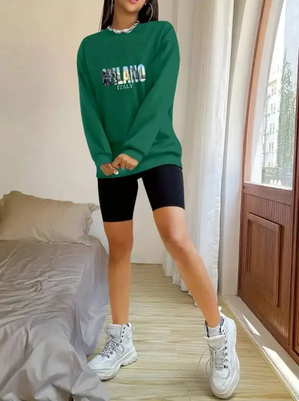 Kadın Uzun Kollu Bisiklet Yaka Desenli Viskon Iki Iplik Bluz - 2