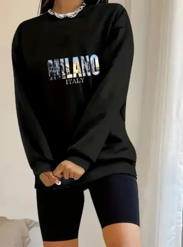 Kadın Uzun Kollu Bisiklet Yaka Desenli Viskon Iki Iplik Bluz - 1