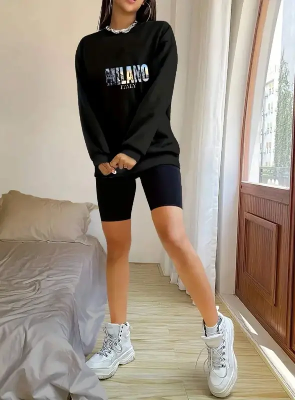 Kadın Uzun Kollu Bisiklet Yaka Desenli Viskon Iki Iplik Bluz - 2