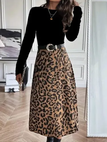 Kadın Uzun Kollu Bisiklet Yaka Ithal Krep Bluz Alt Desenli Modal Midi Elbise - 3