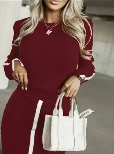 Kadın Uzun Kollu Bisiklet Yaka Kaşkorse Bluz Ve Yırtmaçlı Etek Ikili Takım - 2