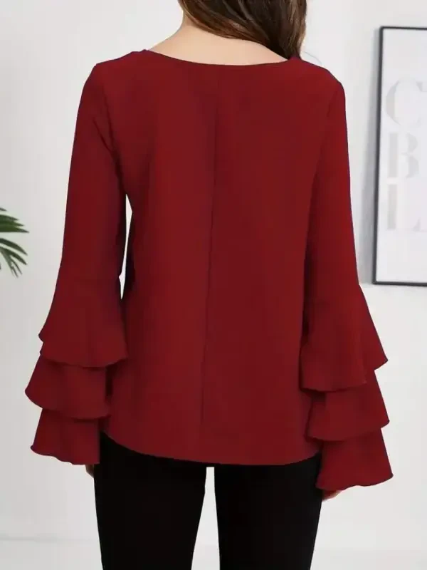 Kadın Uzun Kollu Bisiklet Yaka Kollar İspanyol Volanlı Sandy Bluz - 3