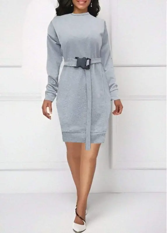 Kadın Uzun Kollu Bisiklet Yaka Kuşaklı Iki Iplik Elbise - 3