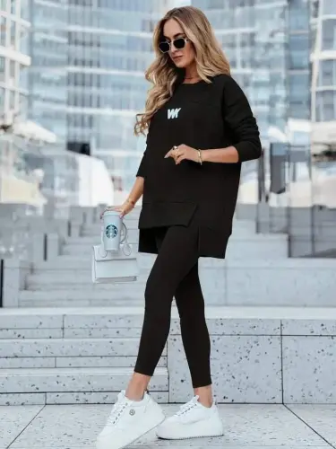 Kadın Uzun Kollu Bisiklet Yaka Nervurlu Viskon Iki Iplik Ve Tayt Pantolon Ikili Takım - 5