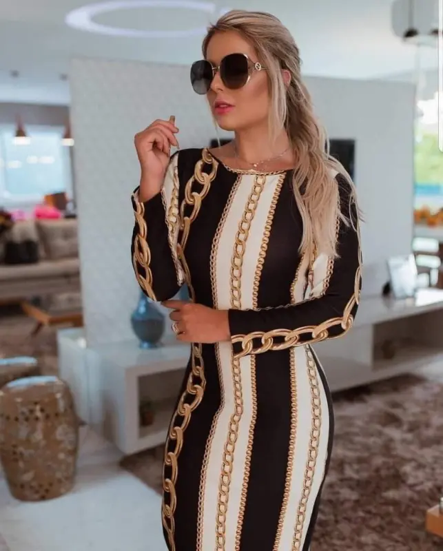 Kadın Uzun Kollu Bisiklet Yaka Scuba Midi Boy Elbise - 3