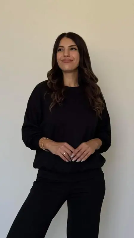 Kadın Uzun Kollu Bisiklet Yaka Viskon Iki Iplik Bluz Ve Pantolon Ikili Takım - 2