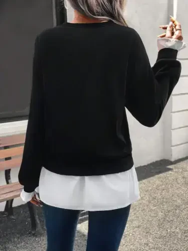 Kadın Uzun Kollu Bisiklet Yaka Viskon Iki Iplik Ve Etek Ucu Trikoton Bluz - 5