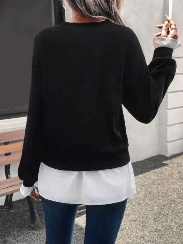 Kadın Uzun Kollu Bisiklet Yaka Viskon Iki Iplik Ve Etek Ucu Trikoton Bluz - 6