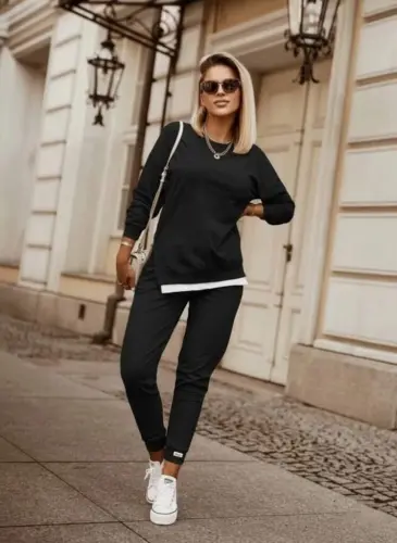 Kadın Uzun Kollu Bisiklet Yaka Yandan Fermuarlı Viskon Iki Iplik Bluz Ve Pantolon Ikili Takım - BÜYÜKBEDENIZ (1)