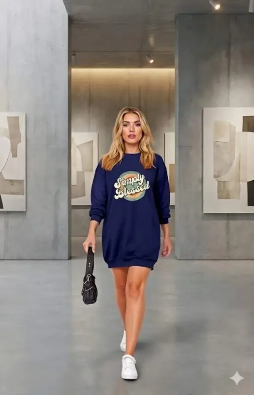 Kadın Uzun Kollu Bisiklet Yaka Yazılı Viskon Iki Iplik Elbise - 2