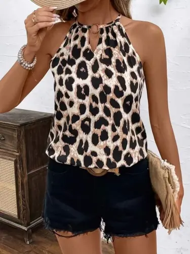 Kadın Uzun Kollu Boyundan Halka Detaylı Leopar Süprem Bluz - 3