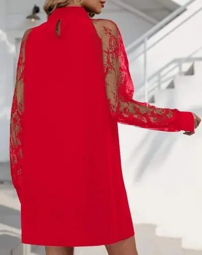 Kadın Uzun Kollu Damla Detaylı Sandy Mini Elbise - 5