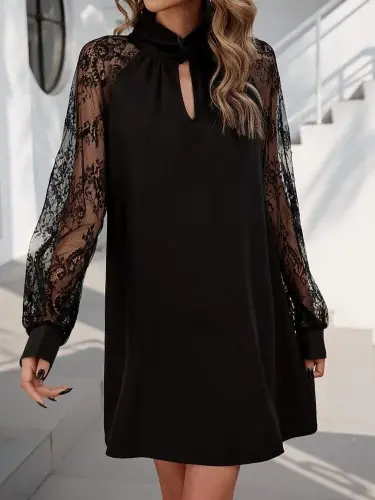 Kadın Uzun Kollu Damla Detaylı Sandy Mini Elbise - BÜYÜKBEDENIZ (1)