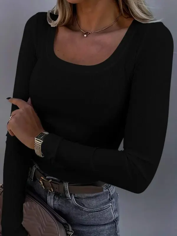 Kadın Uzun Kollu Derin Yuvarlak Yaka Kaşkorse Bluz - BÜYÜKBEDENIZ