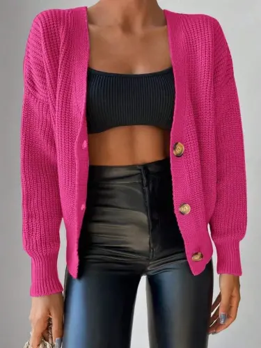 Kadın Uzun Kollu Düğme Detay Triko Bluz - 3