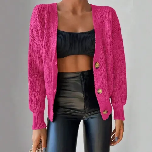 Kadın Uzun Kollu Düğme Detay Triko Bluz - 4