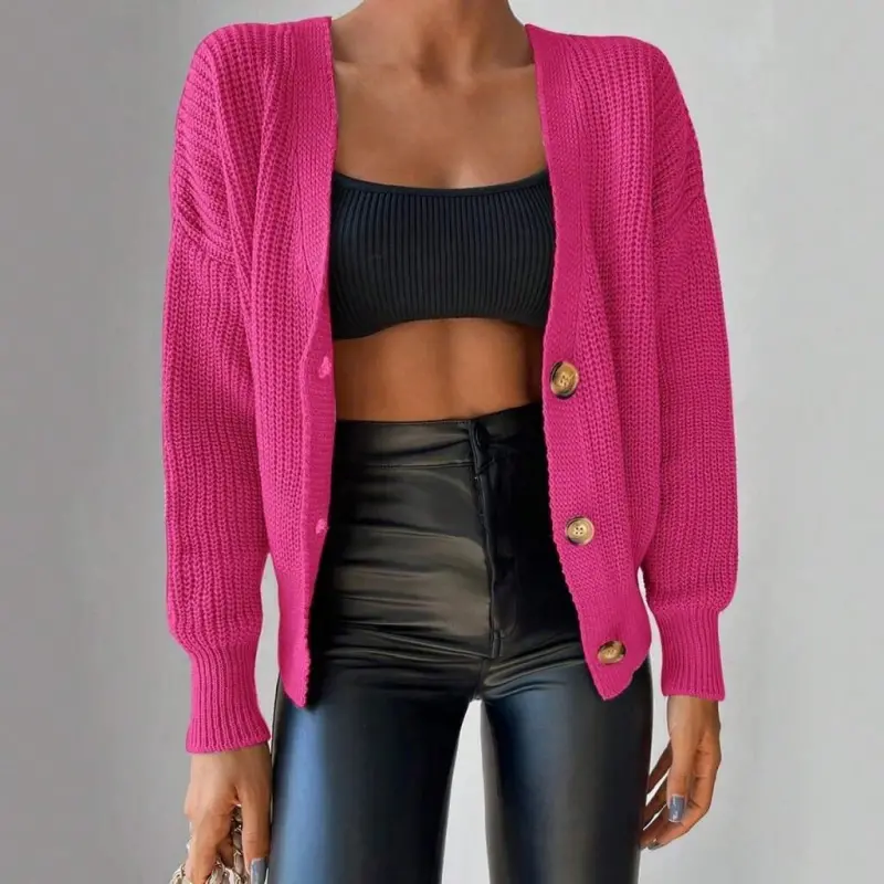 Kadın Uzun Kollu Düğme Detay Triko Bluz - 4