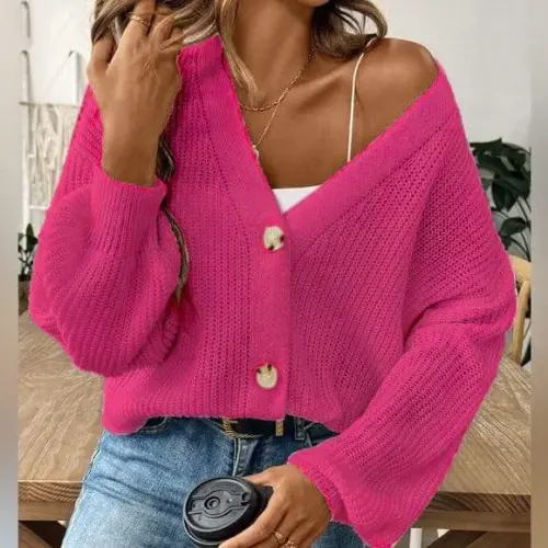 Kadın Uzun Kollu Düğme Detay Triko Bluz - 6