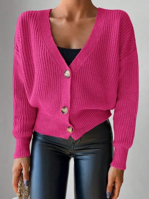 Kadın Uzun Kollu Düğme Detay Triko Bluz - 1