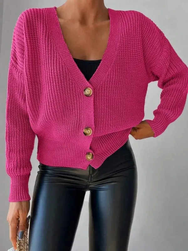 Kadın Uzun Kollu Düğme Detay Triko Bluz - 2