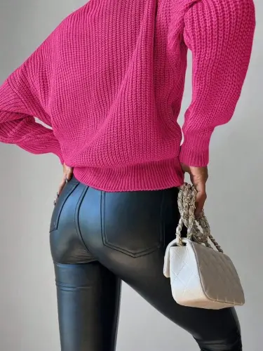 Kadın Uzun Kollu Düğme Detay Triko Bluz - 5