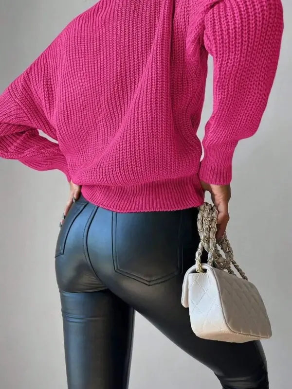 Kadın Uzun Kollu Düğme Detay Triko Bluz - 5