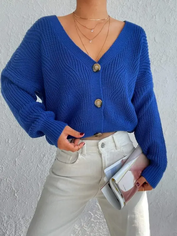 Kadın Uzun Kollu Düğme Detay Triko Hırka - 1