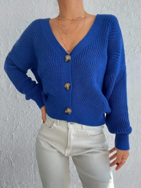 Kadın Uzun Kollu Düğme Detay Triko Hırka - 3