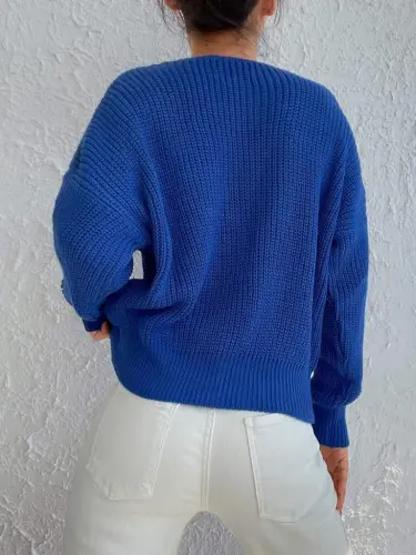 Kadın Uzun Kollu Düğme Detay Triko Hırka - BÜYÜKBEDENIZ (1)