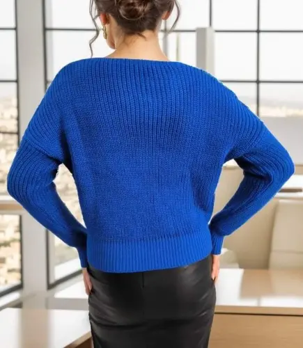 Kadın Uzun Kollu Düğme Detay Triko Hırka - 9