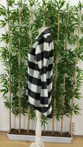 Kadın Uzun Kollu Ekoseli önden Düğmeli Dokuma Uzun Gömlek - 7