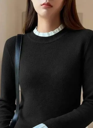 Kadın Uzun Kollu Fırfırlı Yakalı Triko Bluz - BÜYÜKBEDENIZ (1)