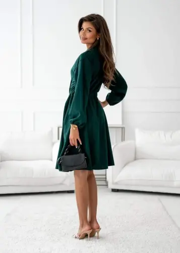 Kadın Uzun Kollu Hakim V Yakalı Yandan Toka Detaylı Ithal Mini Krep Elbise - 4