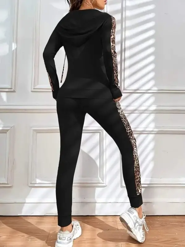 Kadın Uzun Kollu Kapşonlu Fermuarlı Bağcıklı Viskon Iki Iplik Bluz Ve Pantolon Tayt - 5