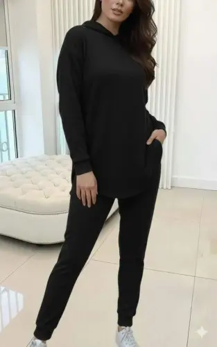 Kadın Uzun Kollu Kapşonlu Meloni Bluz Ve Pantolon Ikili Takım - BÜYÜKBEDENIZ (1)