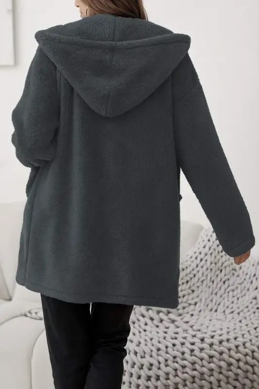 Kadın Uzun Kollu Kapşonlu önden Fermuarlı Cepli Welsoft Ceket - 3