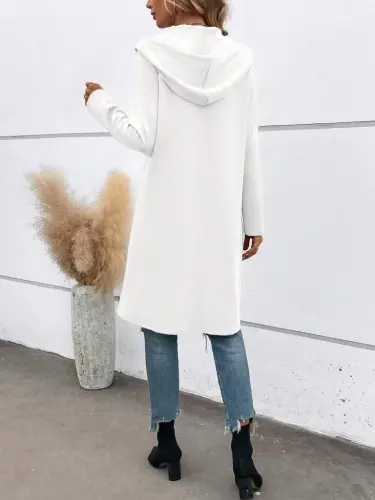 Kadın Uzun Kollu Kapşonlu önden Fermuarlı Midi Dalgıç Ceket - 4