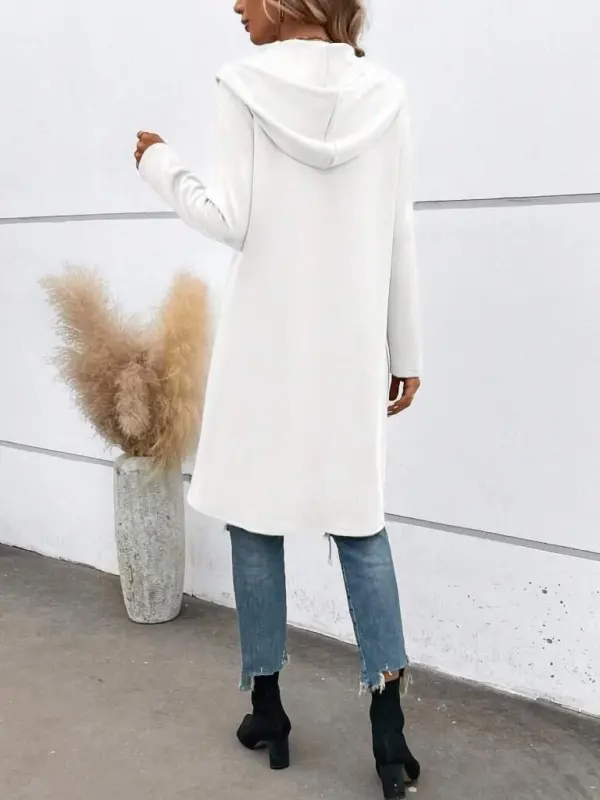 Kadın Uzun Kollu Kapşonlu önden Fermuarlı Midi Dalgıç Ceket - 4