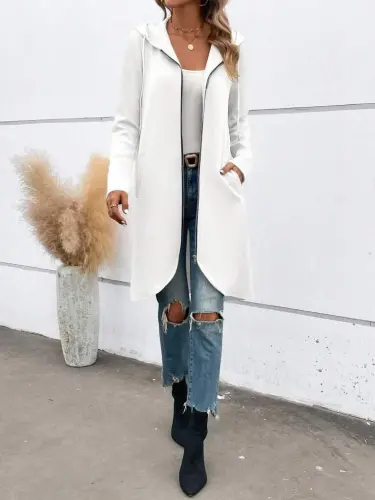 Kadın Uzun Kollu Kapşonlu önden Fermuarlı Midi Dalgıç Ceket - BÜYÜKBEDENIZ (1)