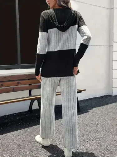 Kadın Uzun Kollu Kapşonlu önden Fermuarlı şardonlu Kaşkorse Bluz Ve Pantolon - 6