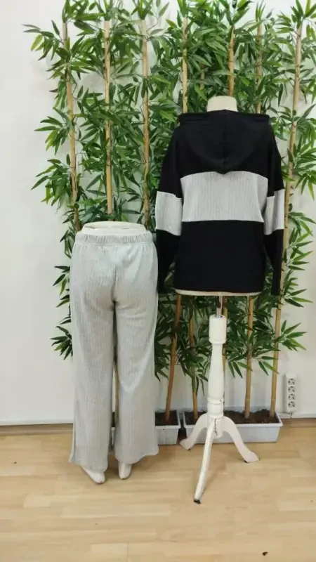 Kadın Uzun Kollu Kapşonlu önden Fermuarlı şardonlu Kaşkorse Bluz Ve Pantolon - 8