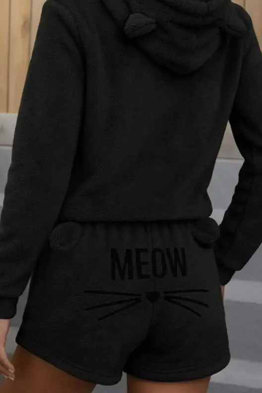 Kadın Uzun Kollu Kapşonlu Peluş Bluz Ve Kısa Short Ikili Takım - 2