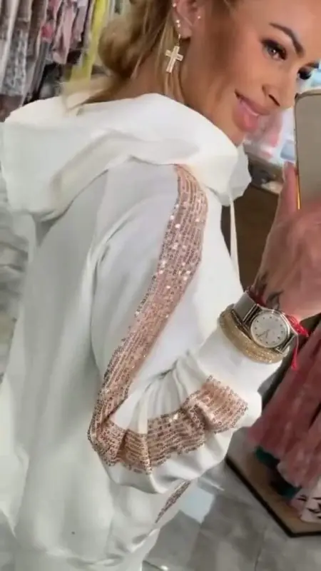 Kadın Uzun Kollu Kapşonlu Pulpayet Detay Viskon Iki Iplik Bluz Ve Pantolon Ikili Takım - 6