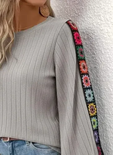 Kadın Uzun Kollu Kayık Yaka şardonlu Kaşkorse Bluz - BÜYÜKBEDENIZ (1)