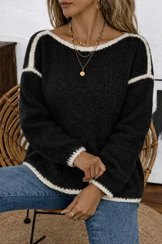 Kadın Uzun Kollu Kayık Yaka Triko Bluz - BÜYÜKBEDENIZ