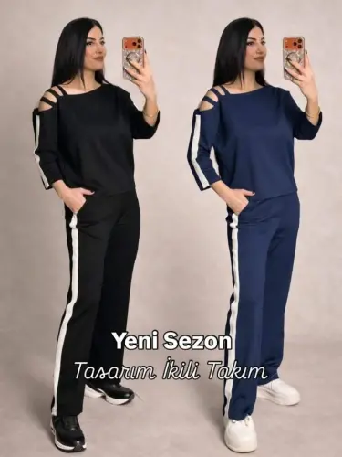 Kadın Uzun Kollu Kolu Tül Yanları şerit Detay Modal Ikili Takım - 7